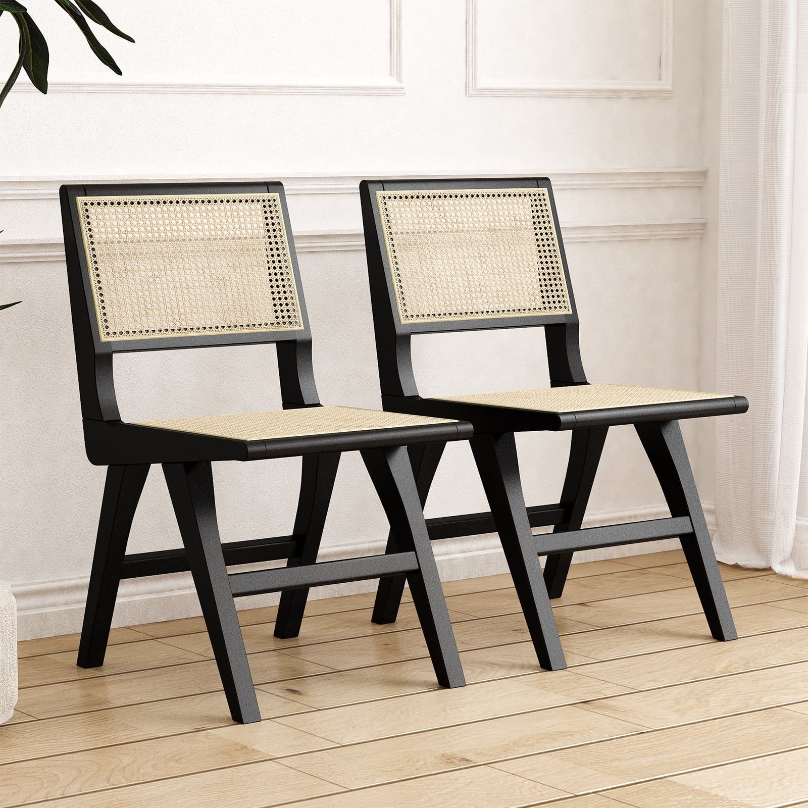 Sfugno Rattan Armchair wood Set of 2,Fabric Dining Armchairs with wood Legs,Mid-Century Modern Sm... | Walmart (US)