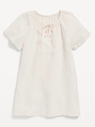 Double-Weave Short-Sleeve Tie-Neck Swim Cover-Up Dress for Girls | Old Navy (US)