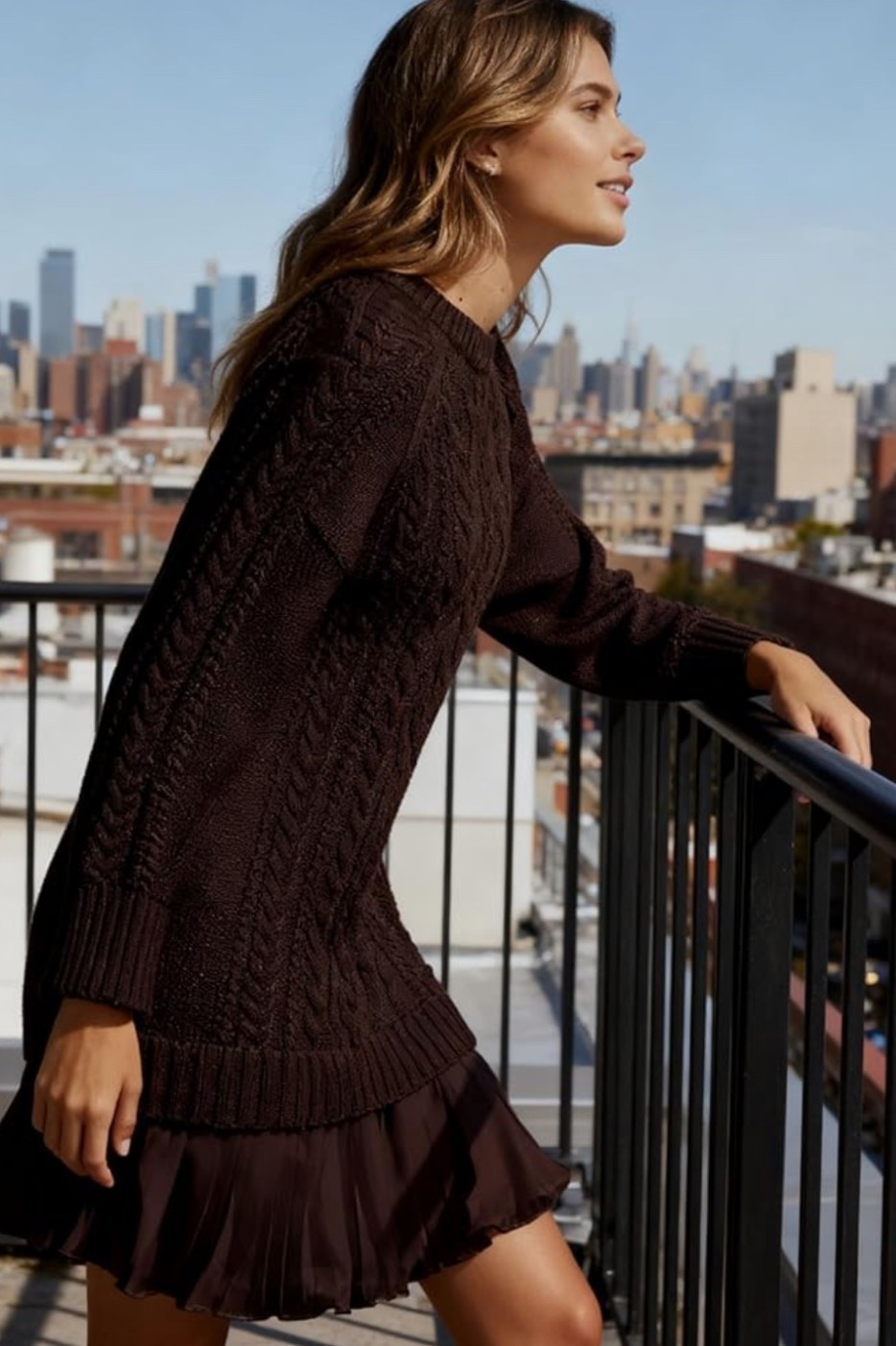 Cozy meets flirty. 🍂✨ Step into NY style vibes with this cable knit sweater dress. Crew neck, long sleeves, and pleated mini flair all in one . Perfect for staying warm while turning heads. 

Pair with boots or chic sneakers for effortless city style.🤎

#LTKMidsize #LTKOver40 #LTKU