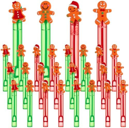 24 Pcs Christmas Bubble Wands Xmas Party Favors Gingerbread Man Mini Bubble Wands Bulk for Kids A... | Amazon (US)
