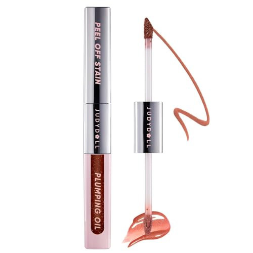 JUDYDOLL Peel Off Stain and Plumping Oil Duo - Long-Lasting Lip Stain with 3D Plumping Gloss, Hydrating and Non-Sticky Formula (#04 Cinnamon Glow) | Amazon (US)