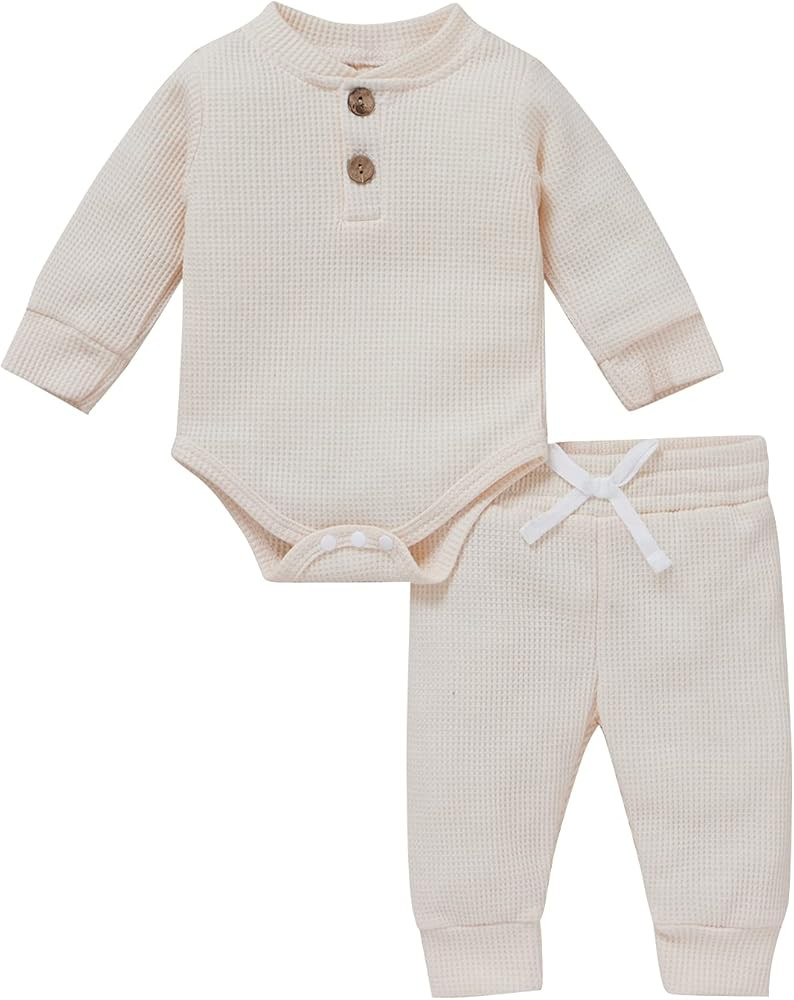 Newborn Unisex Baby Winter Clothes Set Baby Girl Boy Clothes Solid Long Sleeve Romper Bodysuit To... | Amazon (US)