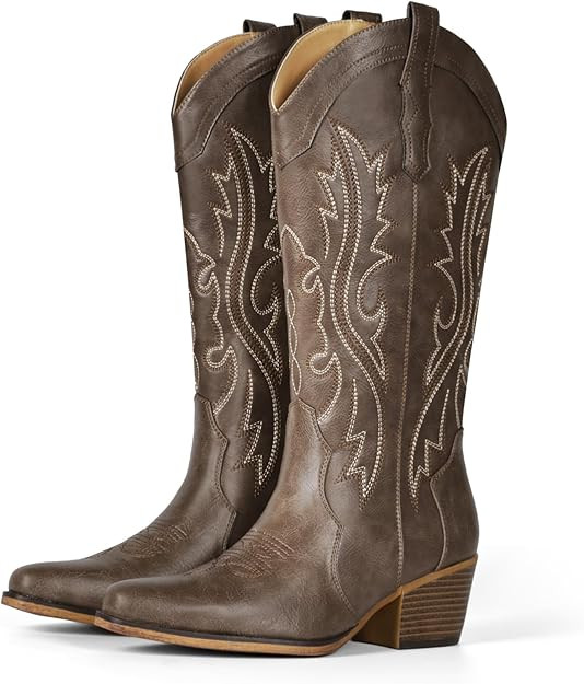 IUV Cowboy Boots For Women Western Cowgirl Boots with Chunky Heel Mid Calf Snip Toe Ideal for low... | Amazon (US)