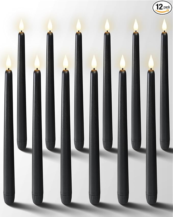 Homemory 12 Pcs Black Flameless Taper Candles Flickering, NO Remote, 11 Inches Taper Candles Batt... | Amazon (US)