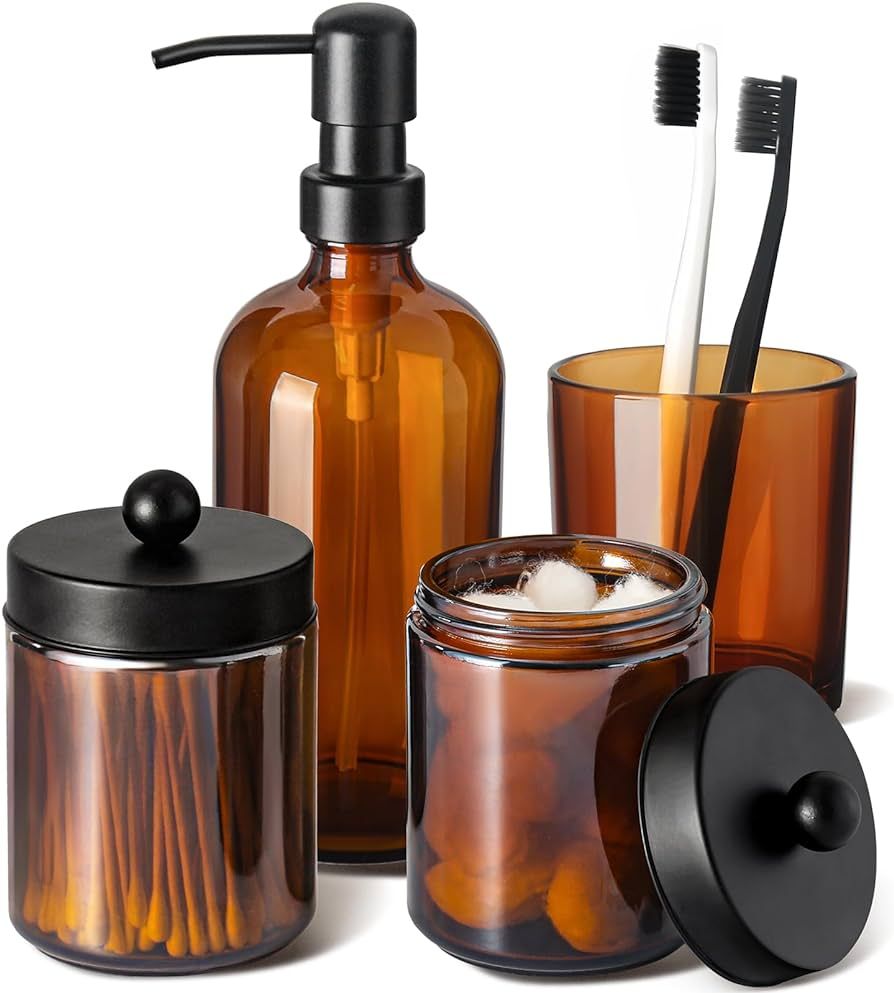 GMISUN Bathroom Accessories Set, 4 Pack Amber Glass Bath Accessory Sets Complete, Brown Soap Disp... | Amazon (US)