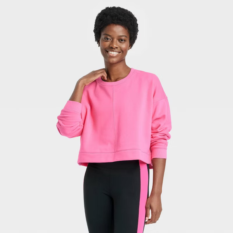Women's Cotton Fleece Crewneck Cropped Sweatshirt - All in Motion™ | Target