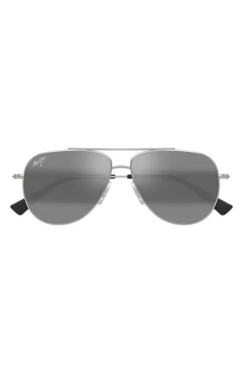 Maui Jim Hauloli XS 56mm Polarized Aviator Sunglasses in Silver at Nordstrom | Nordstrom