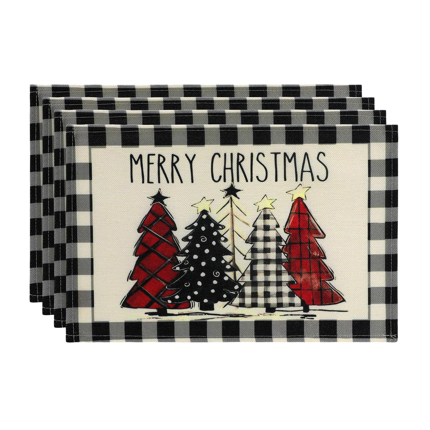 12x18Inch Christmas Placemats Buffalo Plaid Christmas Trees Placemats Winter Holiday Washable Tab... | Amazon (US)