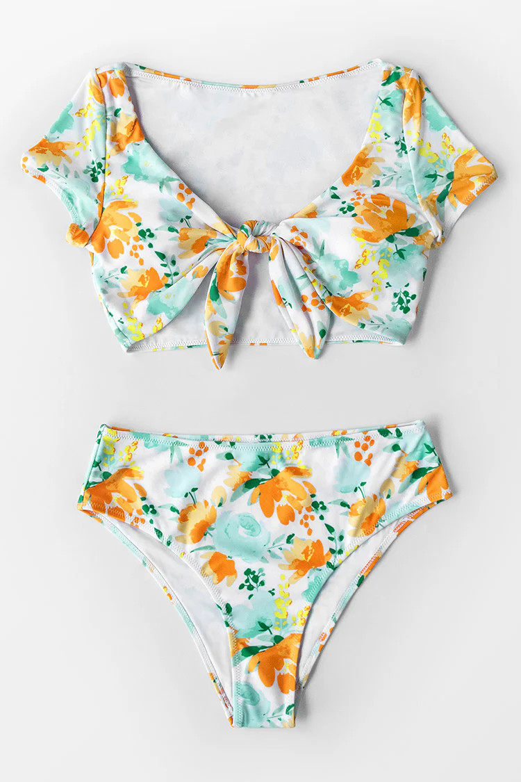 Sweet Floral Bowknot Tank Bikini | Cupshe