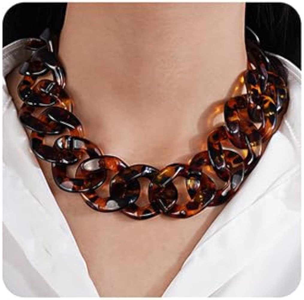 Jumwrit Acrylic Necklace Tortoise Link Necklace Cuban Chain Necklace Leopard Print Necklace Punk ... | Amazon (US)