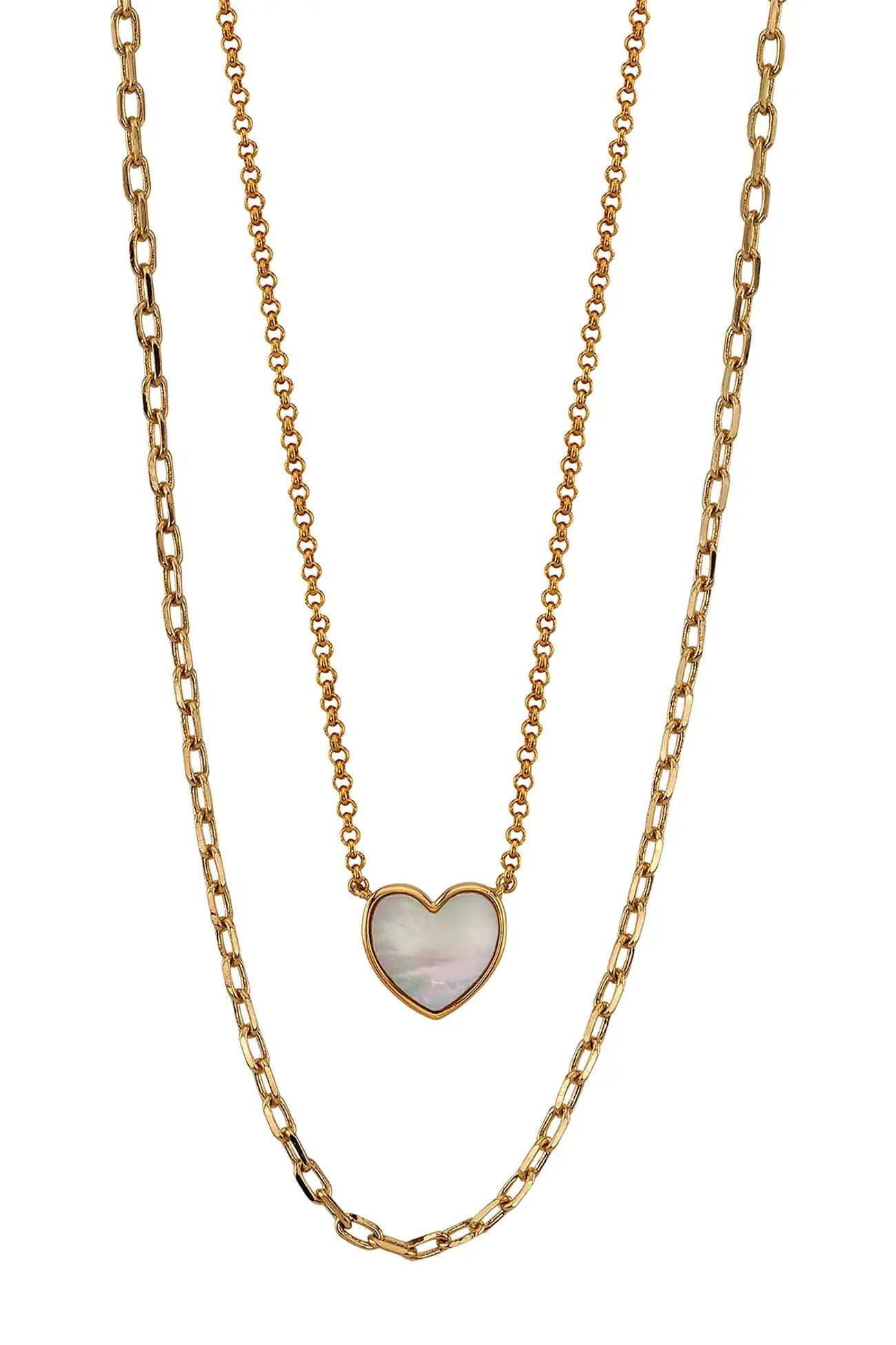 Mother of Pearl Heart Pendant Necklace & Rolo Chain Necklace Set | Nordstrom Rack