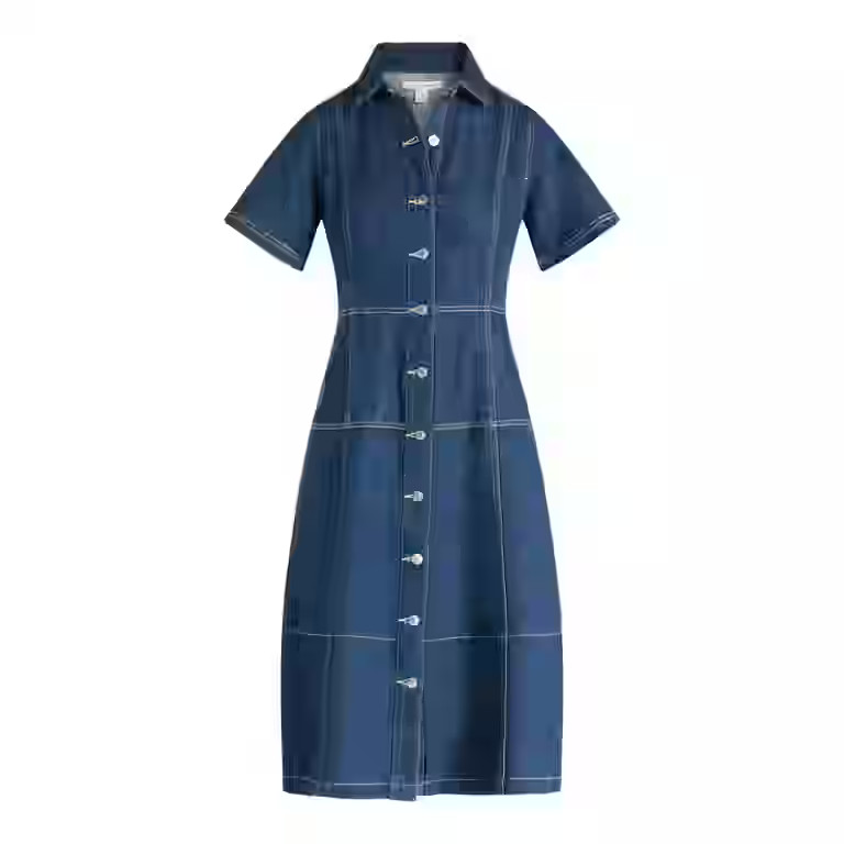 Free Assembly Women's and Women's Plus Button Front Panel Denim Midi Dress with Short Sleeves, Si... | Walmart (US)