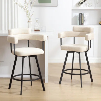 Rabassa Swivel Upholstered 26" Linen Counter Stool with Curved Wing Back and Metal Frame | Wayfair North America