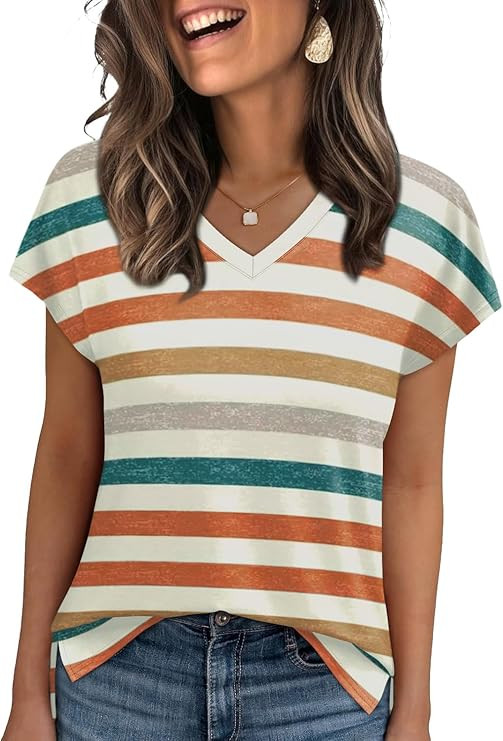 WIHOLL Womens Tops Basic Summer V Neck T Shirts Short Sleeve Dressy Casual Loose Fit Cute Tee Clo... | Amazon (US)