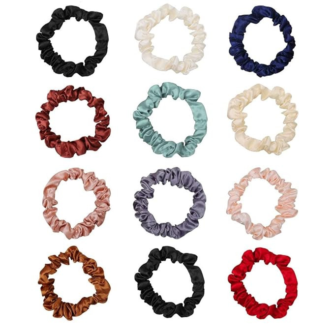 12Pcs Satin Elastic Hair Bands, Comfortable Silk Hair Scrunchies Skinny Hair Ties Ropes Elastics ... | Amazon (US)