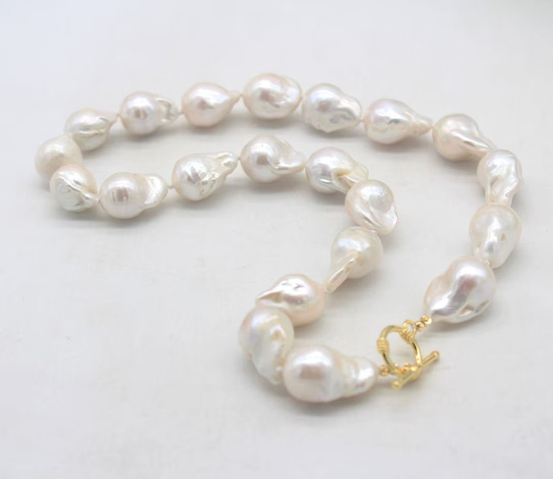 15-16x19-25mm Handmade High Luster Natural White Baroque Pearls Necklace,real Fireball Pearls Nec... | Etsy (US)
