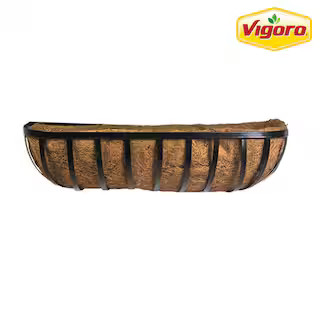 24 in. x 8 in. Black English Metal Trough with Coco Liner Planter | The Home Depot