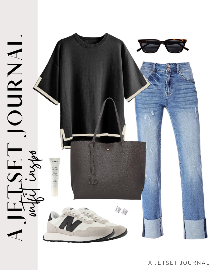 For a black knit pullover top worn with jeans, you can wear these New Balance 237 V1 sneakers and grab a Dreubea soft faux leather tote. Complete the look with BBTO stud earrings and Naturium Phyto-Glow Lip Balm.

#LTKSeasonal #LTKSaleAlert #LTKTravel
 

 