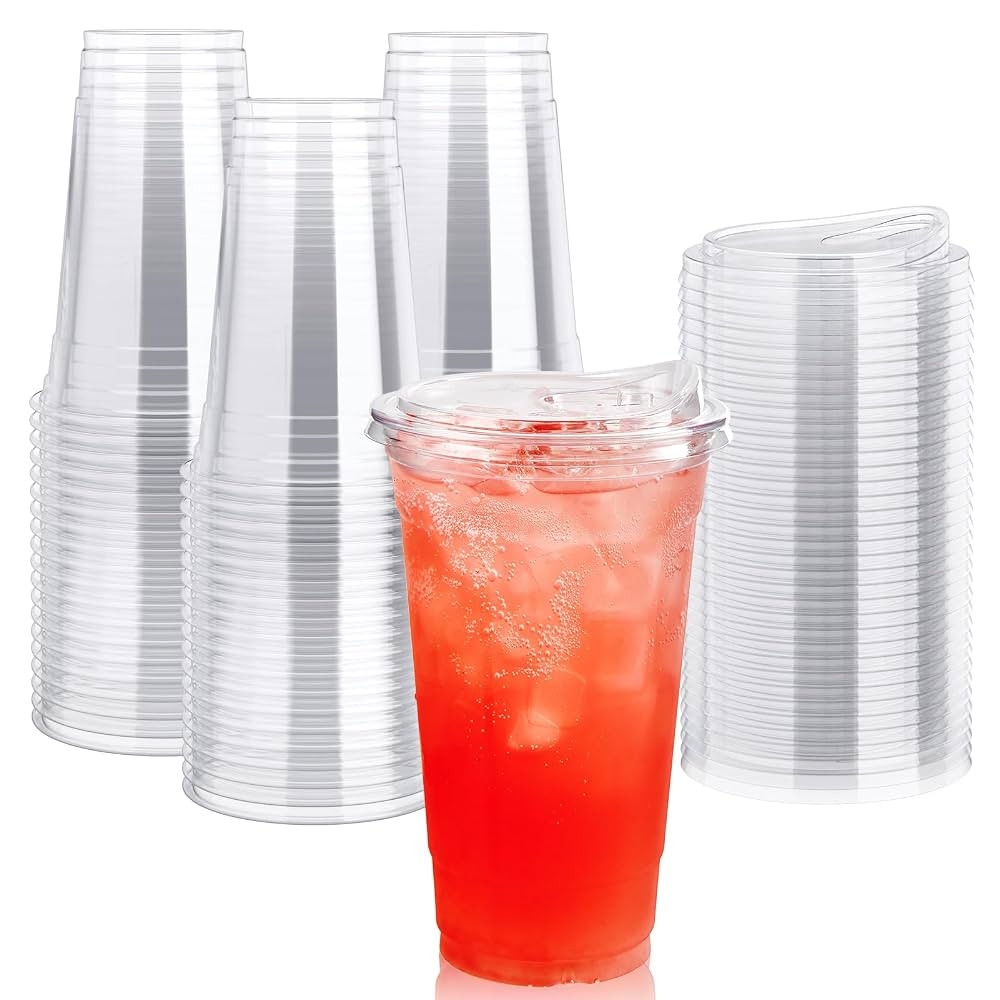 Lilymicky 60 PACK 24 oz Clear Plastic Cups With Strawless Sip Through Lids, Disposable, for Ice C... | Amazon (US)