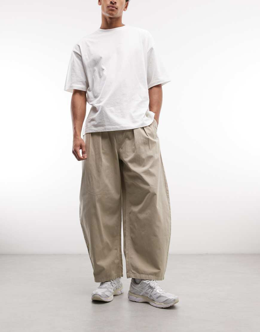 Weekday pull on barrel leg trousers in beige-Neutral | ASOS (Global)