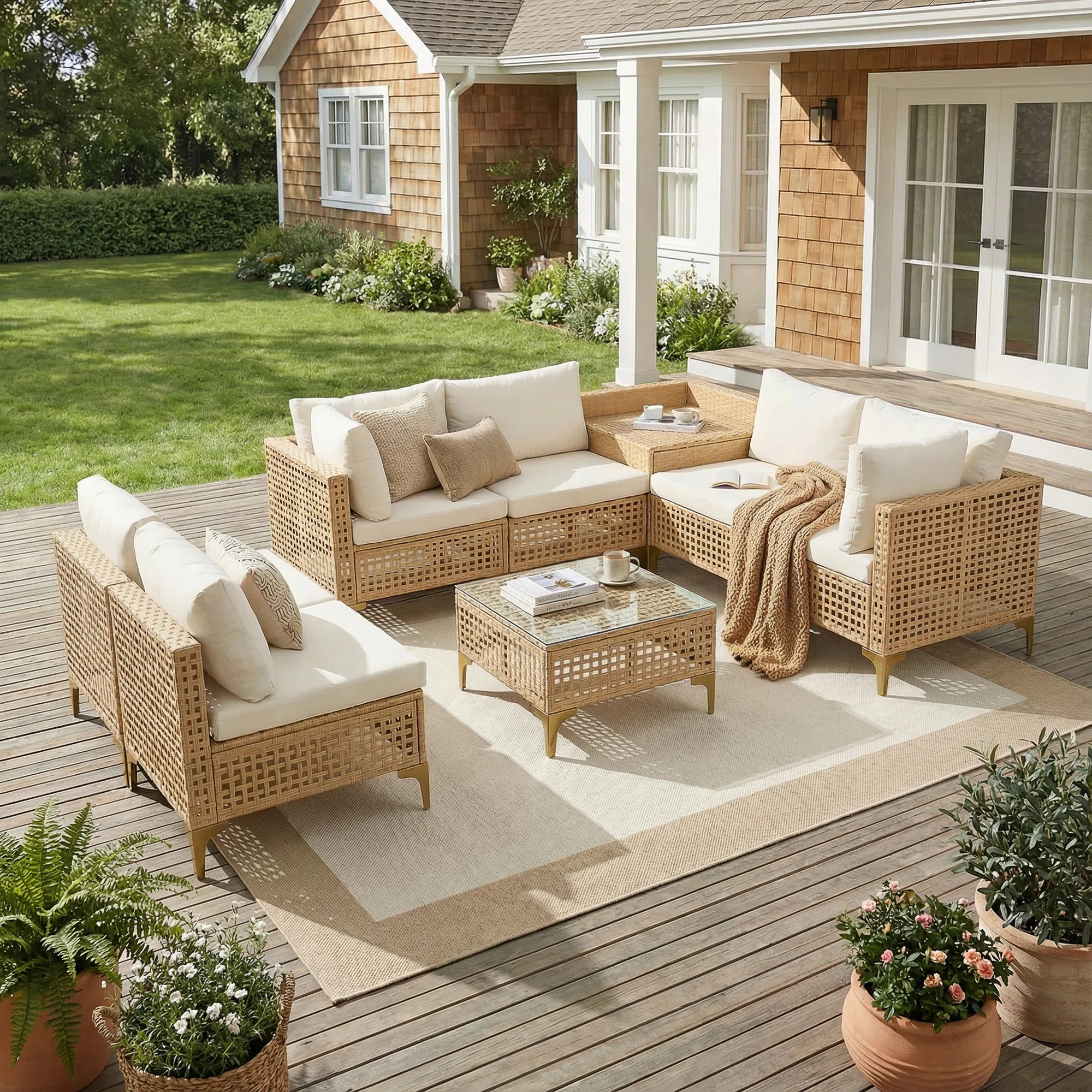 8 Piece Outdoor Wicker Patio Furniture Set, Rattan Sectional Sofa Couch, Patio Conversation Set W... | Wayfair North America