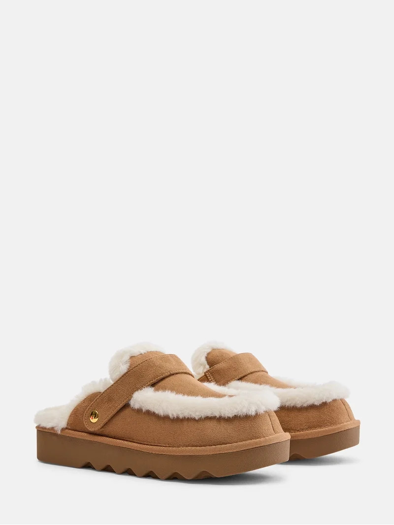 Joyspun Women's Convertible Clog Slippers with Faux Fur Lining | Walmart (US)