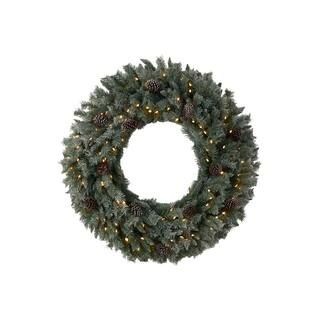48 in. Prelit LED Large Flocked Artificial Christmas Wreath with Pinecones, 150 Clear LED Lights | The Home Depot