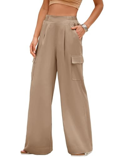 Dokotoo Women's Pants Wide Leg Trousers High Waisted Dress Cargo Pants for Women Trendy Casual Palazzo Pants Dressy Pants 2024 Outfits Fashion Clothes Smoke Gray | Amazon (US)