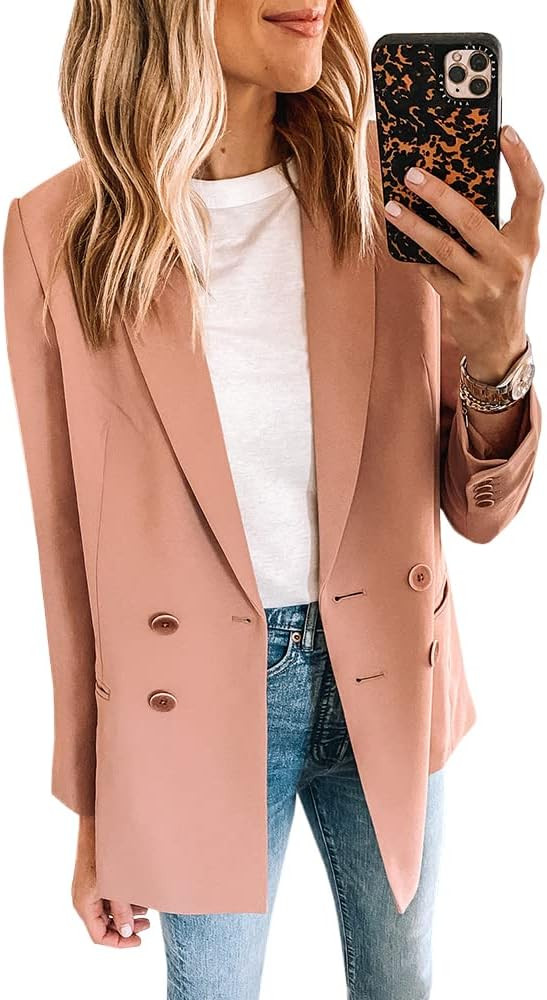 Langwyqu Womens Oversized Blazers Open Front Long Sleeve Button Down Office Work Jackets with Pocket | Amazon (US)