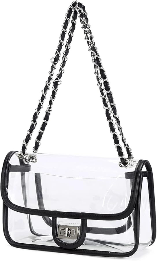 Womens PVC Clear Purse Handbag with Chain Stadium Approved Clear Bag See Through Bag for Working ... | Amazon (US)