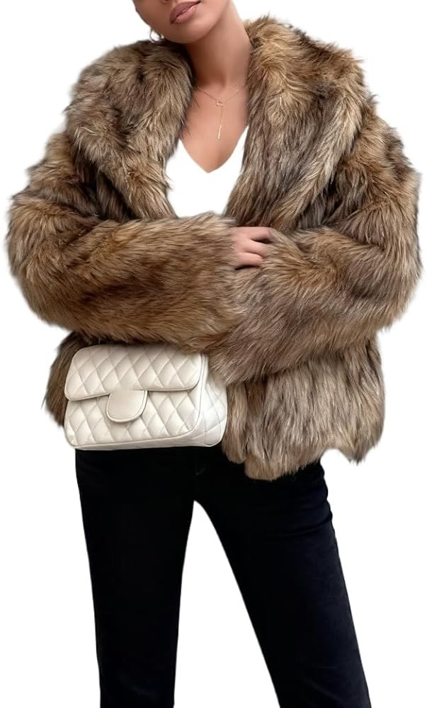 Fur Fuzzy Coats Jackets for Women Fur Jacket Cropped Faux Fur Fluffy Furry Jacket Coat Cardigan W... | Amazon (US)