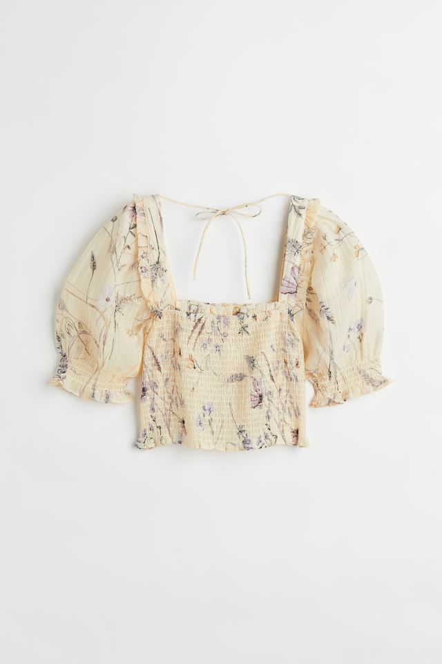 Crop top in woven, crinkled fabric with a square neckline at front and back. Narrow ties at back,... | H&M (US + CA)