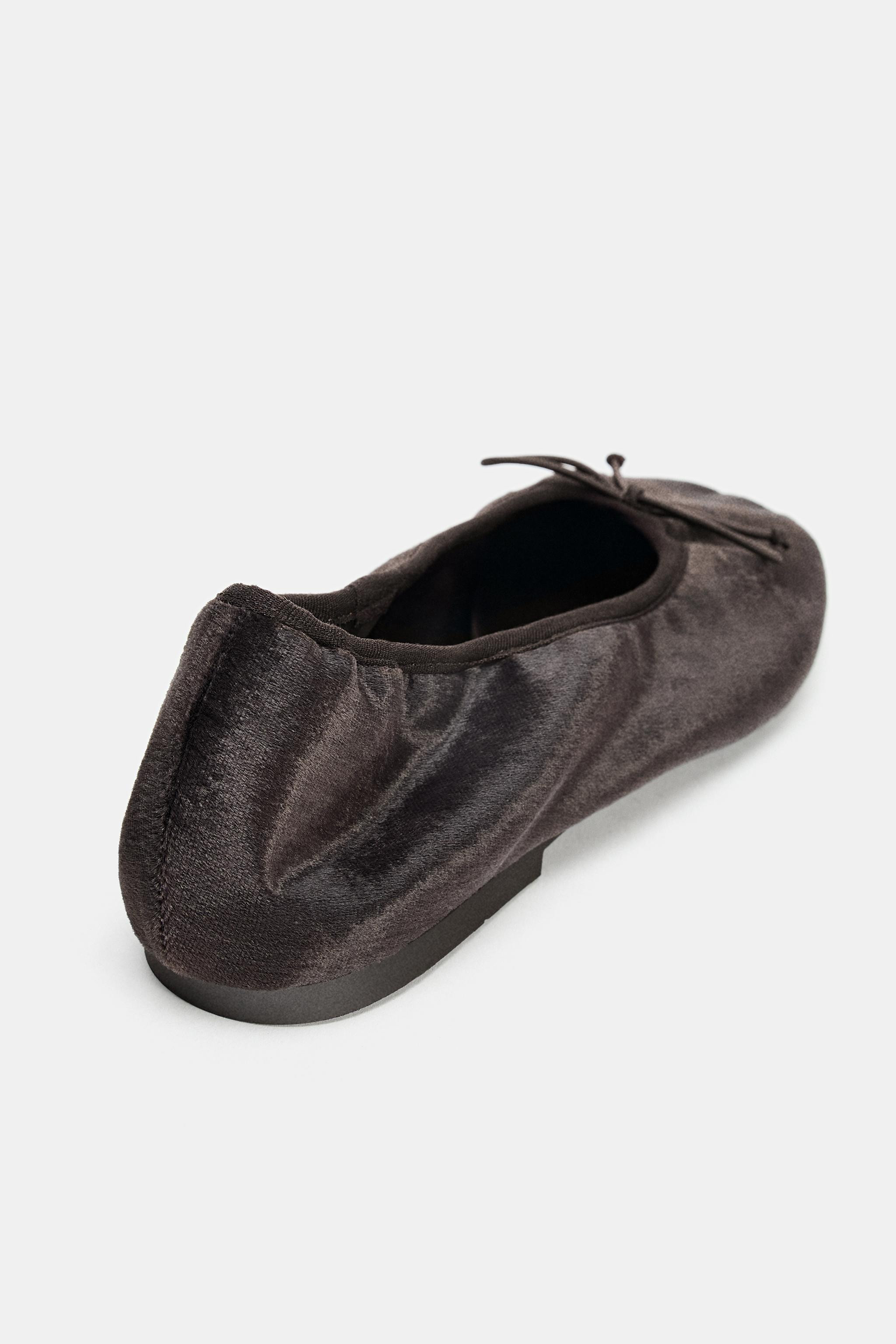 VELVET-EFFECT BALLERINA FLATS WITH BOW | Zara UK