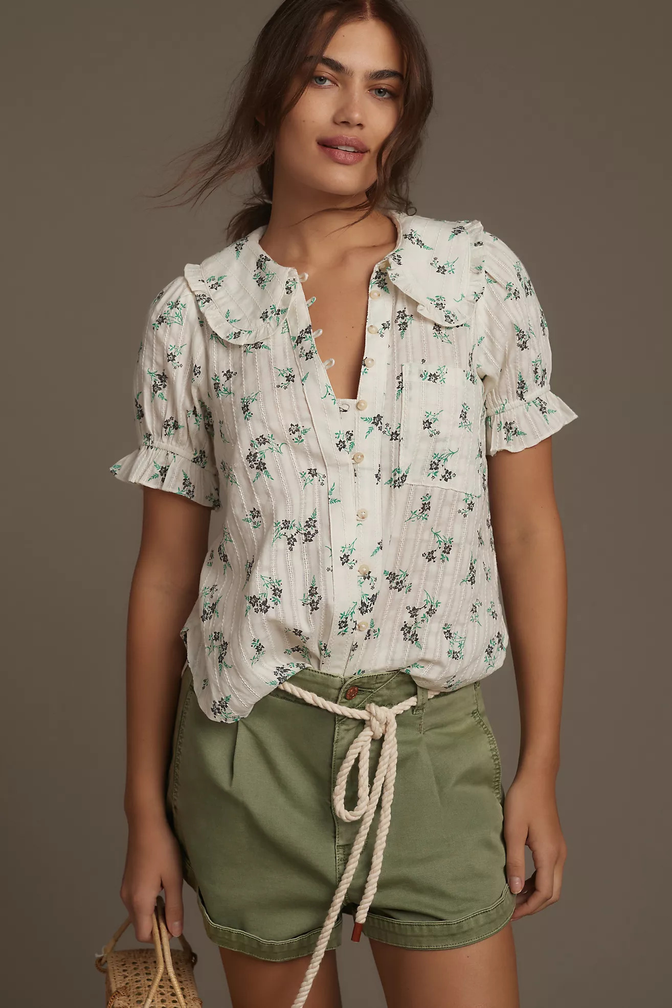 The Keira Collared Button-Front Blouse by Pilcro | Anthropologie (US)