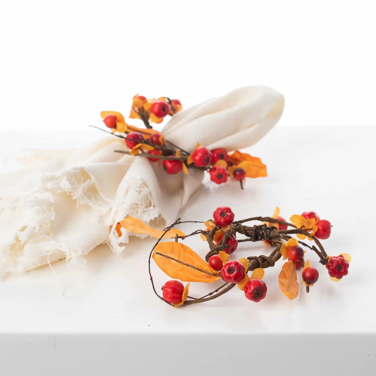 Bittersweet Autumn Leaf & Berry Fall Accent Candle & Napkin Ring Set | Darby Creek Trading