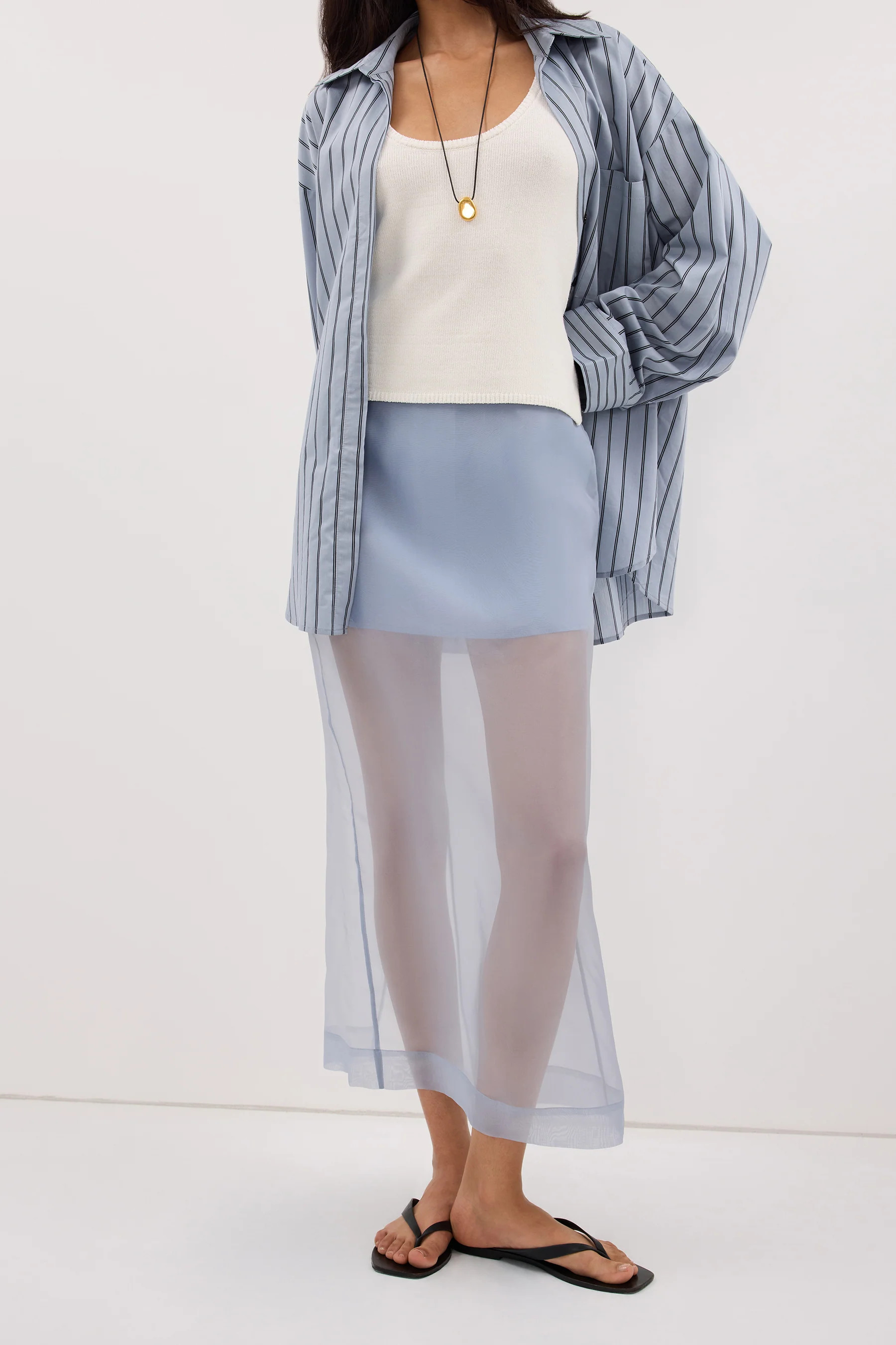 SIAN DUSTY BLUE ORGANZA MIDI SKIRT | DISSH