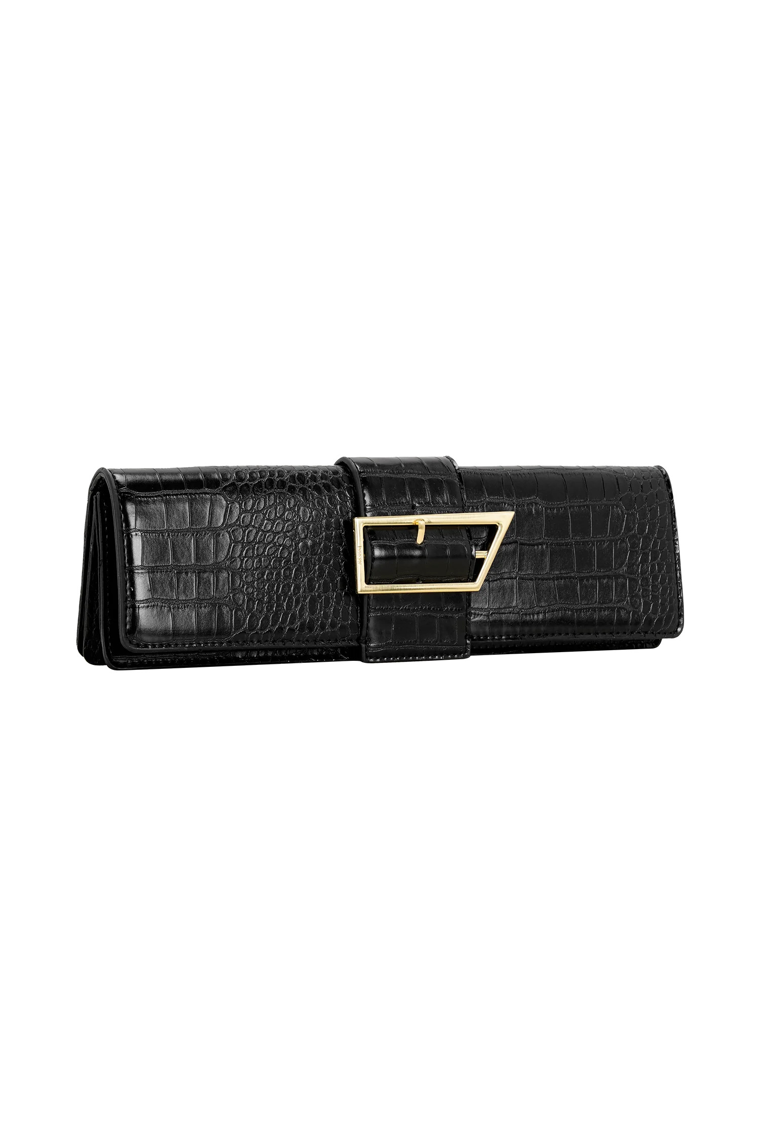 Faux Leather Crocodile Clutch - Black | MESHKI US