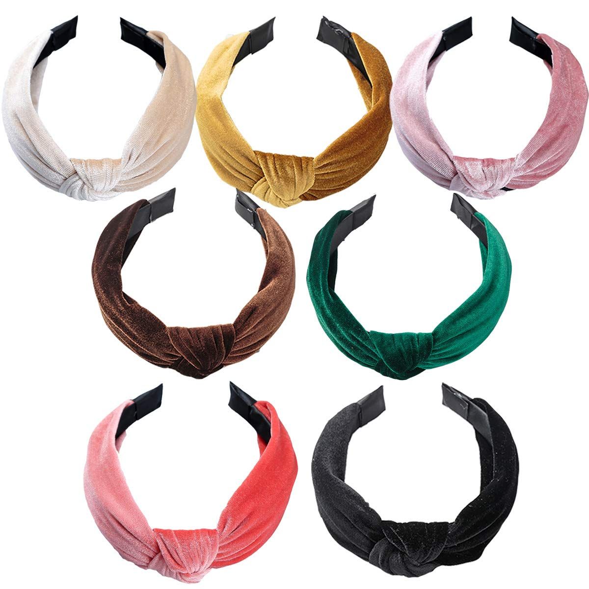 7 Pieces Velvet Wide Plain Headbands Knot Turban Headband Elastic Headwear Accessories for Women ... | Amazon (US)