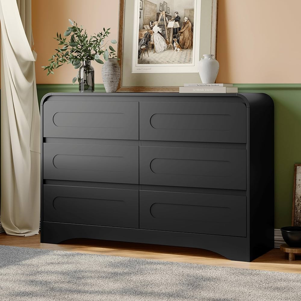 Modern Dresser for Bedroom, Black 6 Dressers & Chests of Drawers, 47" Wide Wood Drawer Organizer ... | Amazon (US)