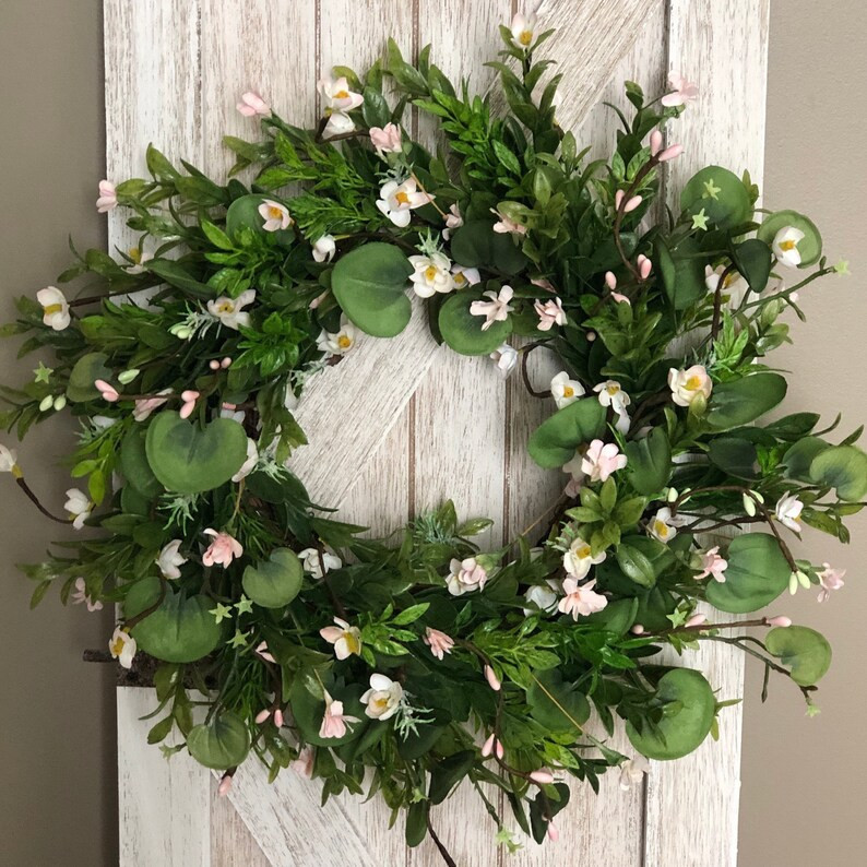 14" Springtime Mixed Greenery Wreath, Smaller Spring Wreath, Spring Candle Ring, Summer Wreath | Etsy (US)