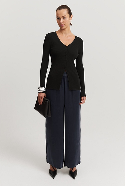 Australian Merino Wool Silk Rib Cardigan | Country Road