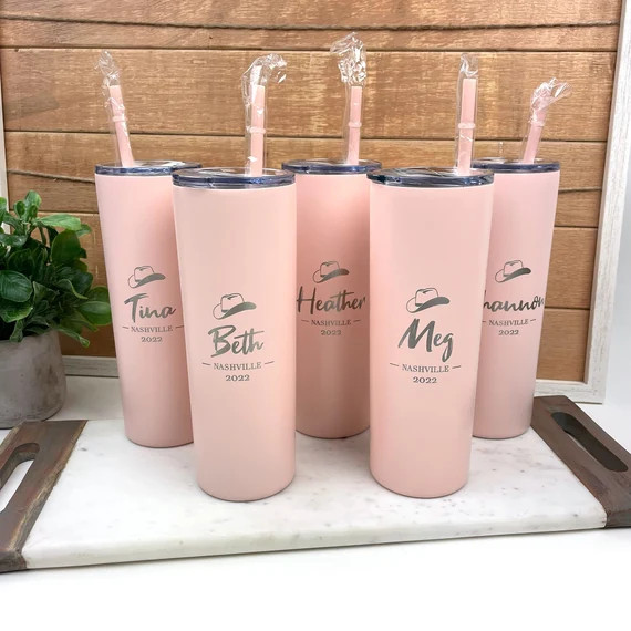 Personalized Cowboy Hat Tumbler with Straw - Laser Engraved, Group Gift, Girl's Trip, Wedding, Bi... | Etsy (US)