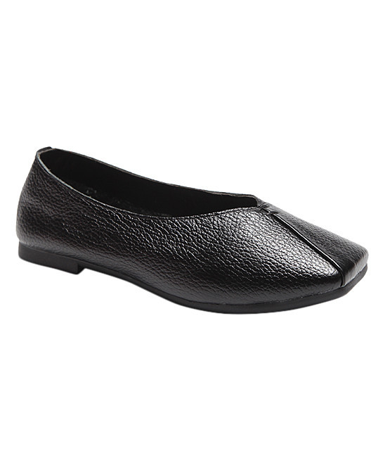 Rumour Has It Women's Ballet Flats Black - Black Square-Toe Leather Flat - Women | Zulily