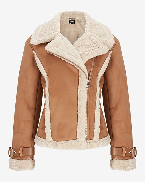 Faux Fur Shearling Moto Jacket | Express