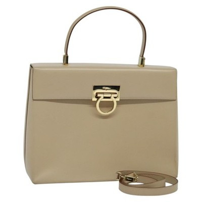 Salvatore Ferragamo Gancini Hand Bag Leather 2way Beige Gold Auth 125026 | eBay US