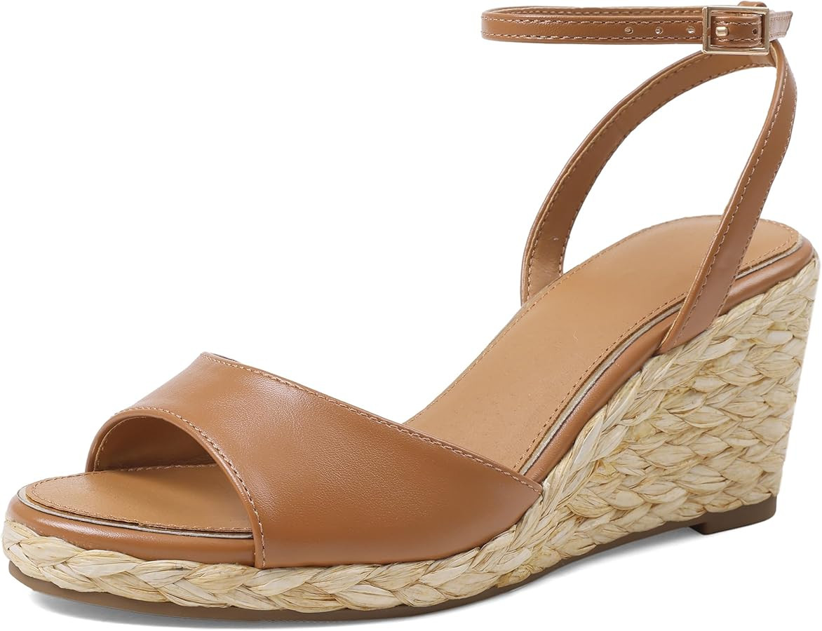 Marc Ford Wedge Sandals For Women Raffia Espadrille Platform Wedges Summer Comfort Sandals Ankle ... | Amazon (US)