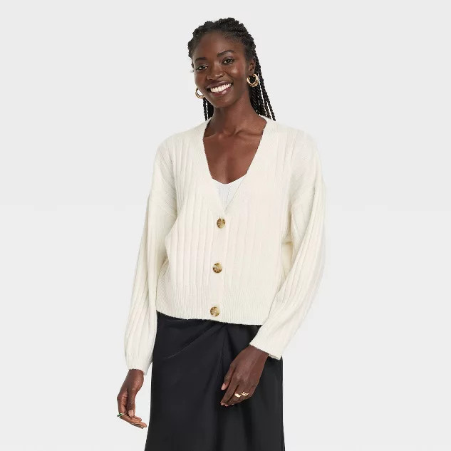 Women's Button-Front Cardigan - A New Day™ Cream S | Target
