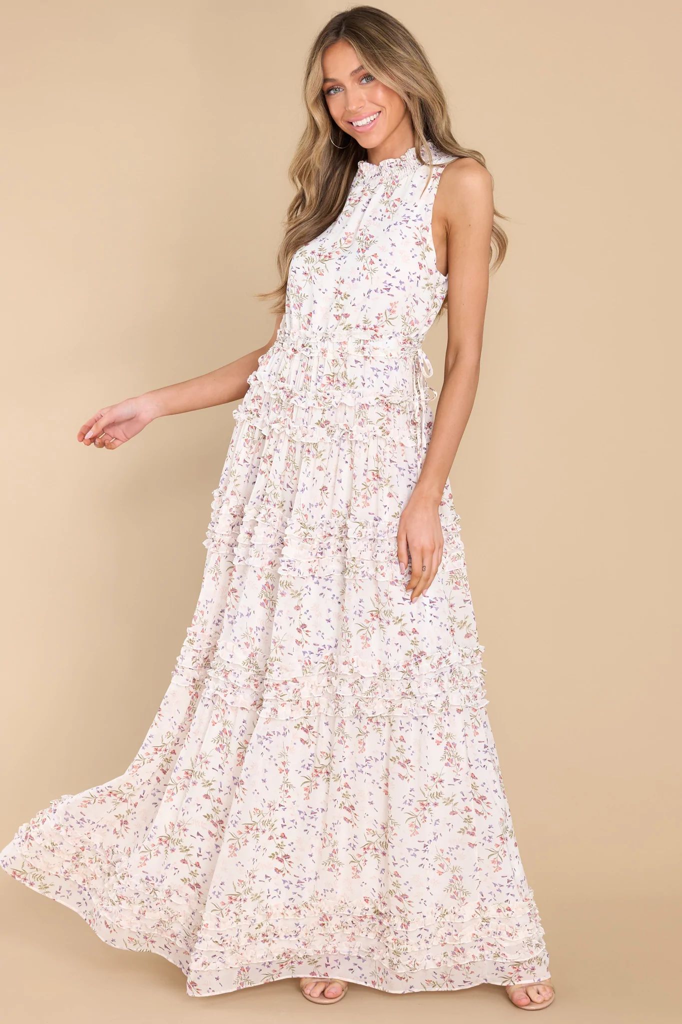 Blossom Beauty Ivory Floral Print Dress | Red Dress 