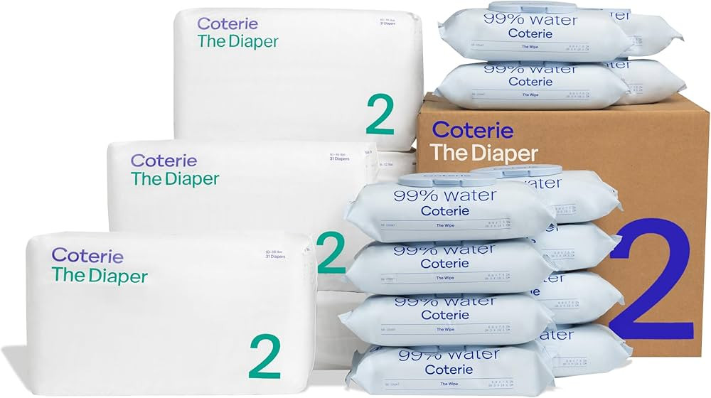 Coterie Baby Diapers + Wipes Baby Kit, Size 2 (186 Count) + 12 Wipe Packs (672 Wipes) Made with P... | Amazon (US)