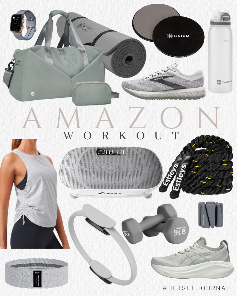 Check out these cute outfit ideas and workout essentials in this week’s Amazon Fitness collection.

First, consider pairing a gray racerback top with comfortable leggings and Brooks Neutral running shoes. Don’t forget to grab a gray gym bag from Ceneda and a matching water bottle. Embrace the monochromatic theme further by including workout equipment like heavy jump ropes, weights, and more. 

 #LTKSeasonal #LTKSaleAlert #LTKTravel